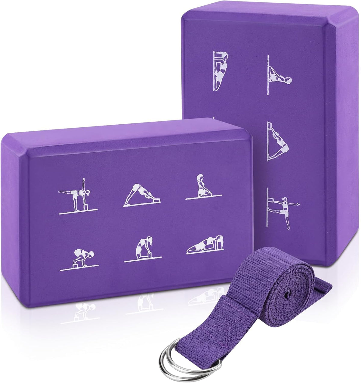 2 Yoga Block and 2 Yoga Strap Set,Non-slip EVA Foam Blocks, High Density Yoga Bricks with 6ft Strap, Supportive Latex-Free Yoga Block Accessories for Pilates