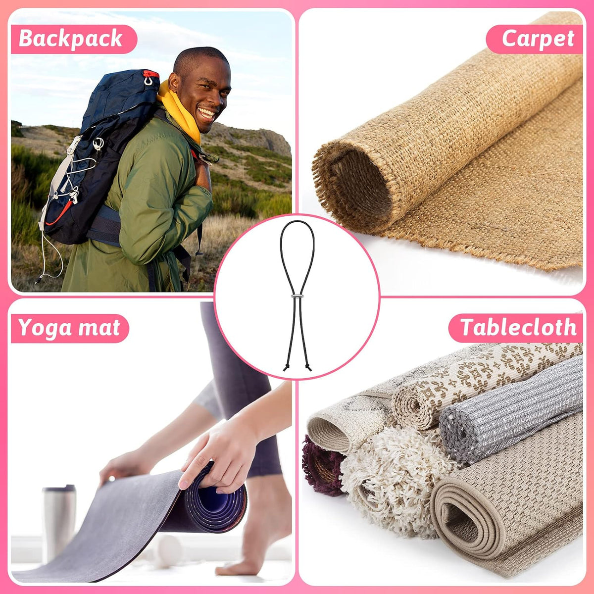 8 Pcs Yoga Mat Straps for Carrying Elastic Yoga Mat Band Storage Yoga Mat Carrier Strap for Exercise Carrying Most Size Mats, 8 Inches in Length, Black