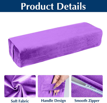 2-Pack Yoga Bolster Pillow Set: Rectangular & Cylinder Pillows for Meditation and Support, Yoga Pillows with Washable Velvet Cover, Triple-Layer Sponge with Carry Handle, Purple