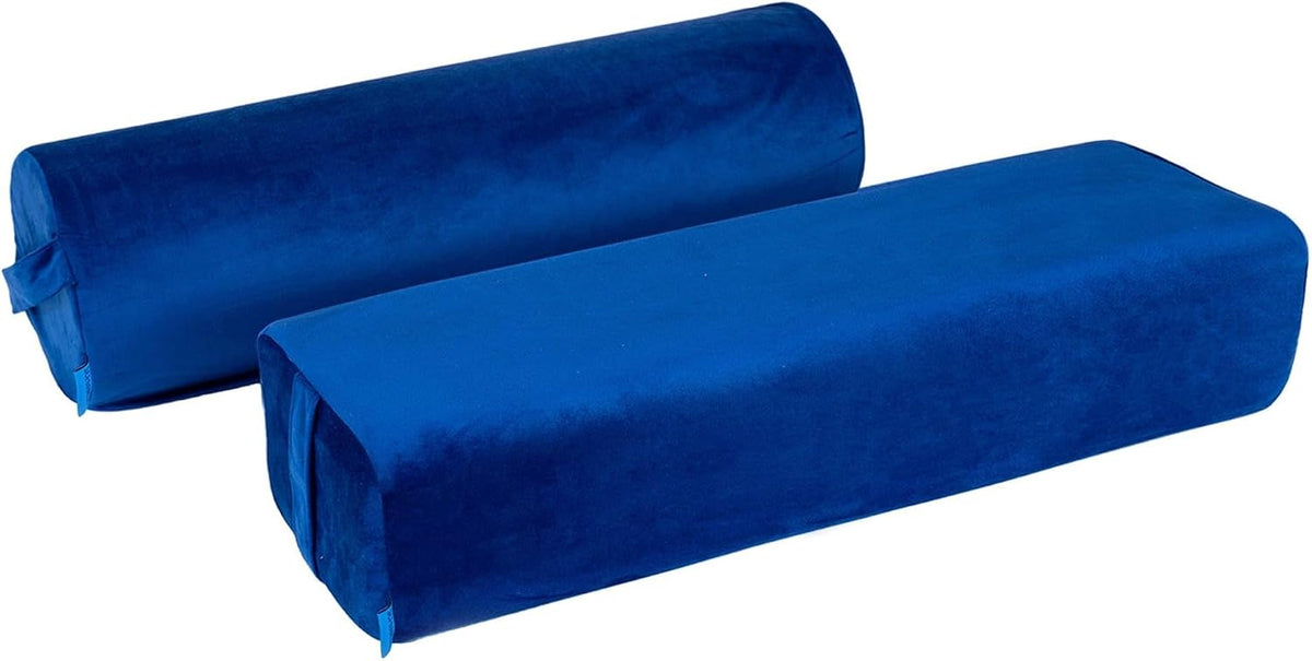 2-Pack Yoga Bolster Pillow Set: Rectangular & Cylinder Pillows for Meditation and Support, Yoga Pillows with Washable Velvet Cover, Triple-Layer Sponge with Carry Handle, Purple
