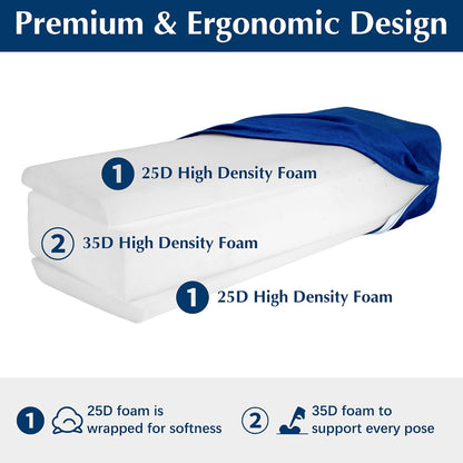 2-Pack Yoga Bolster Pillow Set: Rectangular & Cylinder Pillows for Meditation and Support, Yoga Pillows with Washable Velvet Cover, Triple-Layer Sponge with Carry Handle, Purple