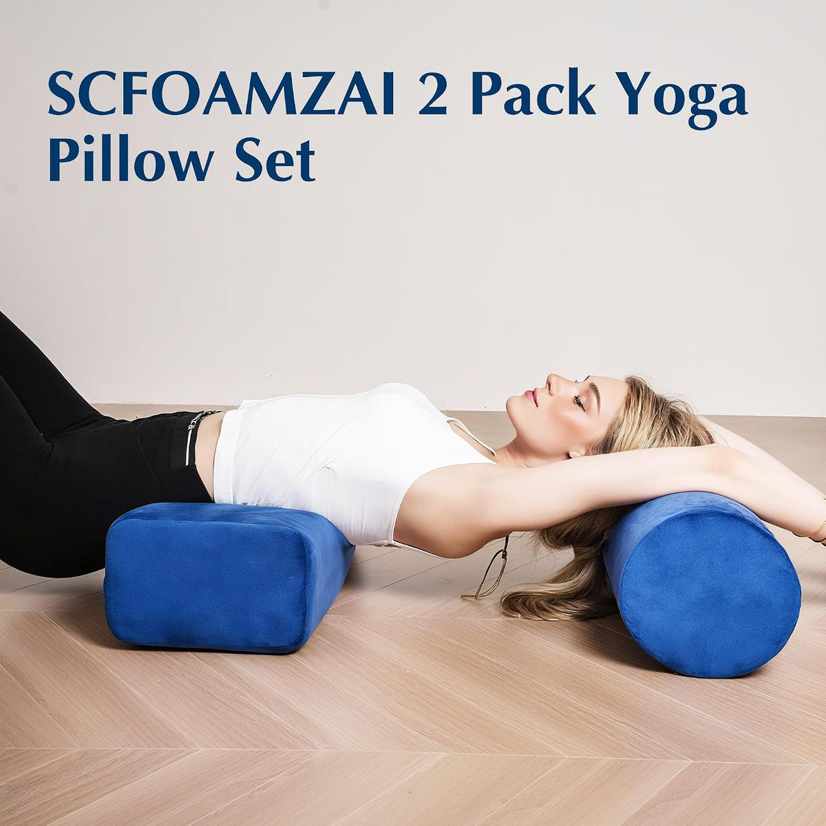 2-Pack Yoga Bolster Pillow Set: Rectangular & Cylinder Pillows for Meditation and Support, Yoga Pillows with Washable Velvet Cover, Triple-Layer Sponge with Carry Handle, Purple