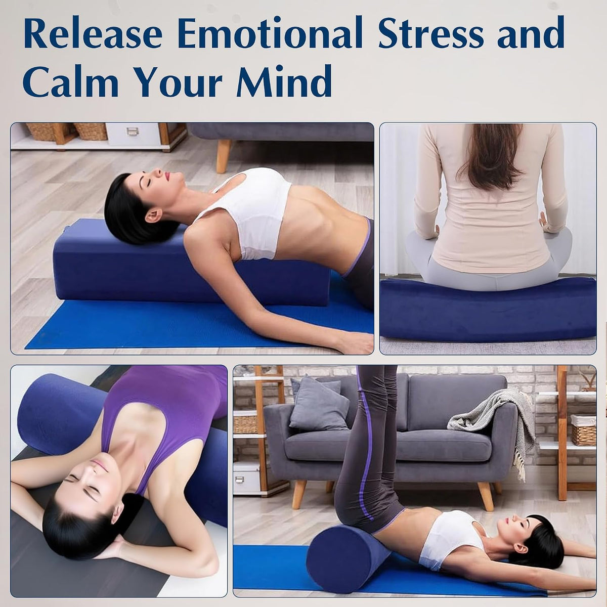 2-Pack Yoga Bolster Pillow Set: Rectangular & Cylinder Pillows for Meditation and Support, Yoga Pillows with Washable Velvet Cover, Triple-Layer Sponge with Carry Handle, Purple