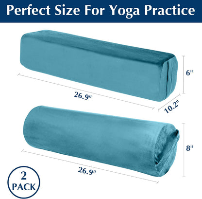 2-Pack Yoga Bolster Pillow Set: Rectangular & Cylinder Pillows for Meditation and Support, Yoga Pillows with Washable Velvet Cover, Triple-Layer Sponge with Carry Handle, Purple