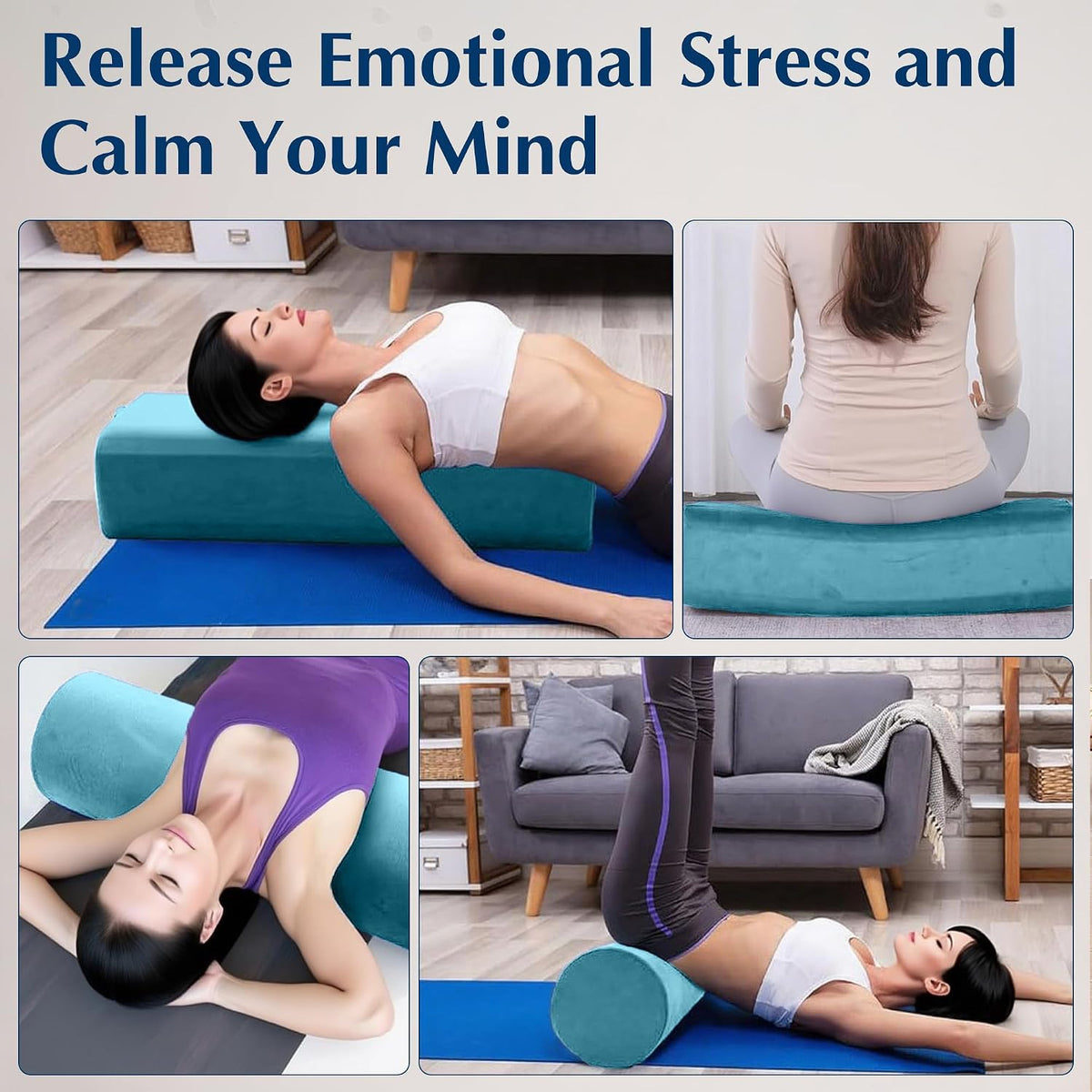 2-Pack Yoga Bolster Pillow Set: Rectangular & Cylinder Pillows for Meditation and Support, Yoga Pillows with Washable Velvet Cover, Triple-Layer Sponge with Carry Handle, Purple