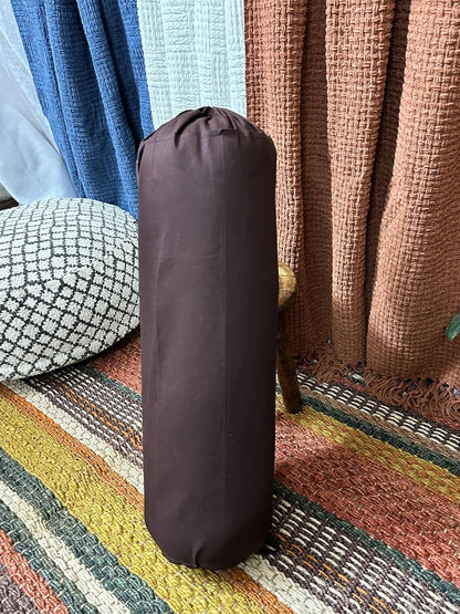 HANDICRAFTS Brown Bolster Pillow Cover 6" x 24" 100% Cotton Neck Roll Cover, Drawstring Closures – Easy to Remove, Washable – Ideal for Yoga, Meditation (Brown, 6x24 inch (15 cm x 60 cm)