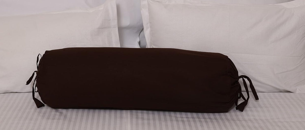 HANDICRAFTS Brown Bolster Pillow Cover 6" x 24" 100% Cotton Neck Roll Cover, Drawstring Closures – Easy to Remove, Washable – Ideal for Yoga, Meditation (Brown, 6x24 inch (15 cm x 60 cm)