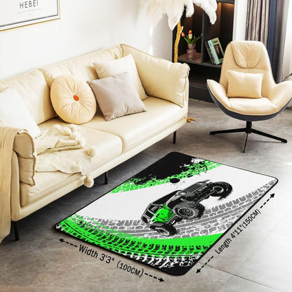 Dirt Bike Area Rug 3x5 Kids Extreme Sports Green Honeycomb Living Room Rugs for Bedroom Boys Girls Teens Racing Motocross Rider Decorative Carpet Rug Non-Slip Motorcycle Indoor Floor Mat