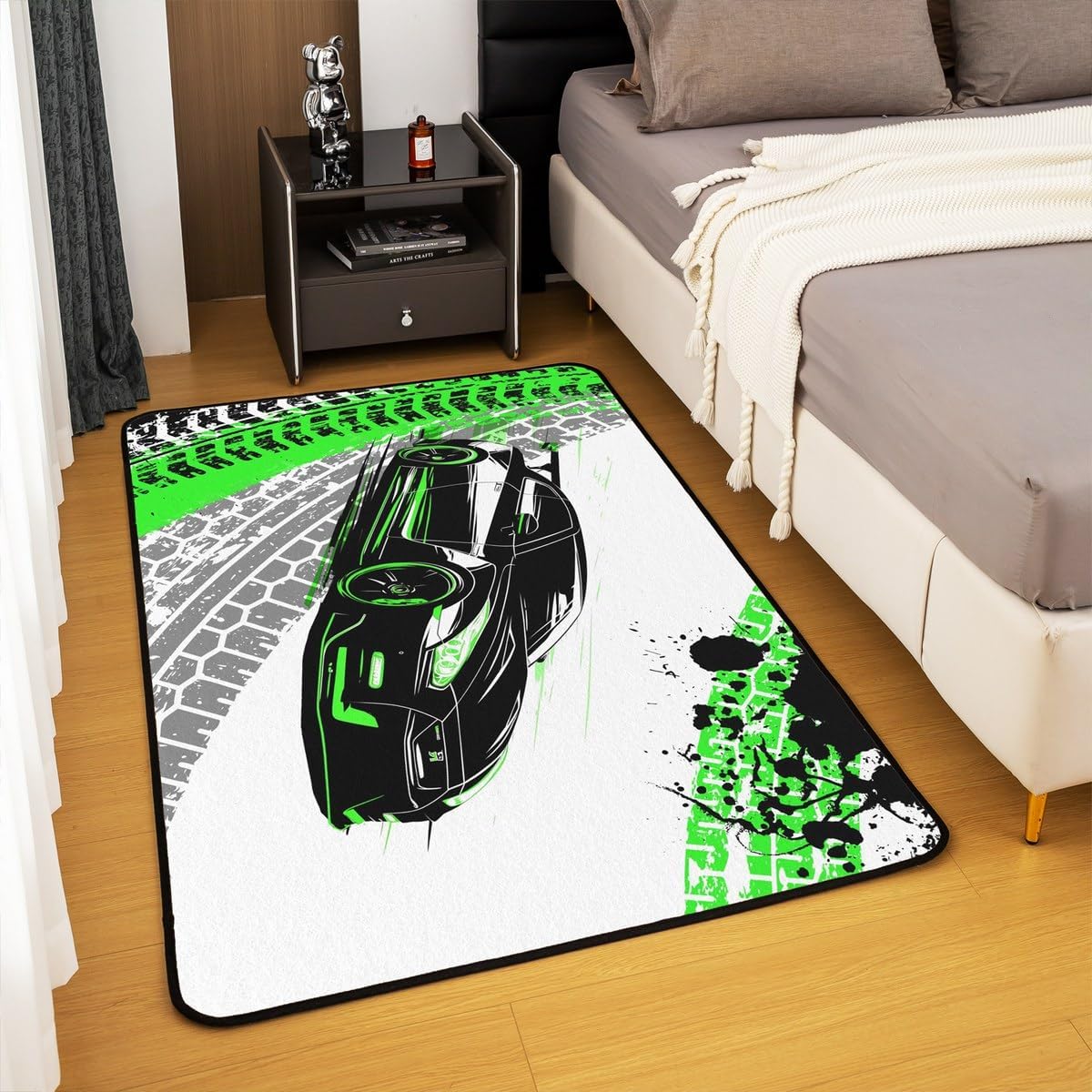 Dirt Bike Area Rug 3x5 Kids Extreme Sports Green Honeycomb Living Room Rugs for Bedroom Boys Girls Teens Racing Motocross Rider Decorative Carpet Rug Non-Slip Motorcycle Indoor Floor Mat