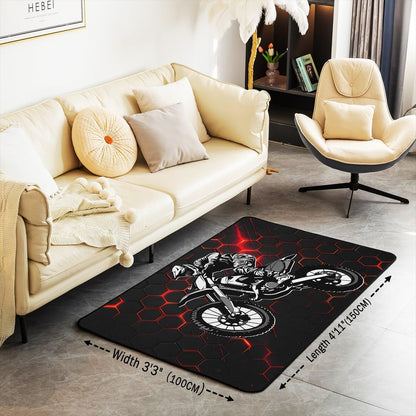Dirt Bike Area Rug 3x5 Kids Extreme Sports Green Honeycomb Living Room Rugs for Bedroom Boys Girls Teens Racing Motocross Rider Decorative Carpet Rug Non-Slip Motorcycle Indoor Floor Mat