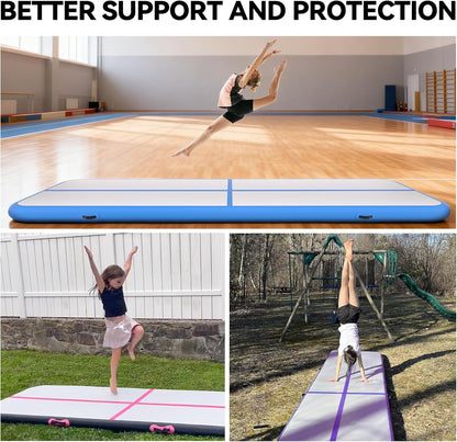Inflatable Air Gymnastics Tumbling Mat 6ft 10ft 13ft 16ft 20ft | Air Tumble Track with Pump, Tumbling Gymnastic Mat for Kids Adults Home Training Cheerleading Yoga Outdoor Indoor Gym