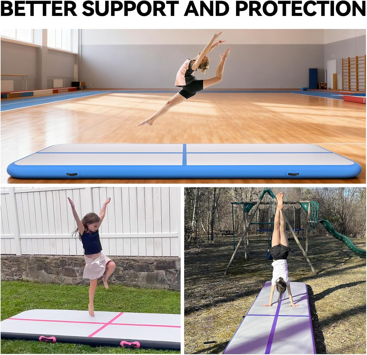 Inflatable Air Gymnastics Tumbling Mat 6ft 10ft 13ft 16ft 20ft | Air Tumble Track with Pump, Tumbling Gymnastic Mat for Kids Adults Home Training Cheerleading Yoga Outdoor Indoor Gym