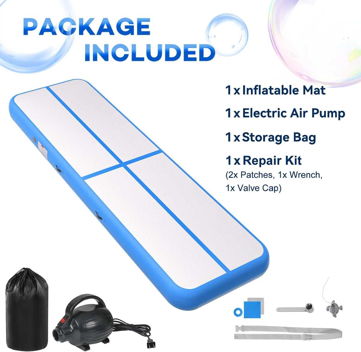 Inflatable Air Gymnastics Tumbling Mat 6ft 10ft 13ft 16ft 20ft | Air Tumble Track with Pump, Tumbling Gymnastic Mat for Kids Adults Home Training Cheerleading Yoga Outdoor Indoor Gym