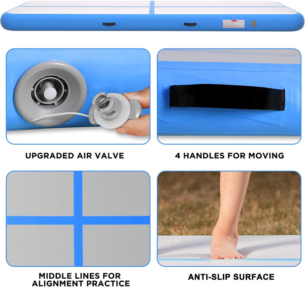 Inflatable Air Gymnastics Tumbling Mat 6ft 10ft 13ft 16ft 20ft | Air Tumble Track with Pump, Tumbling Gymnastic Mat for Kids Adults Home Training Cheerleading Yoga Outdoor Indoor Gym
