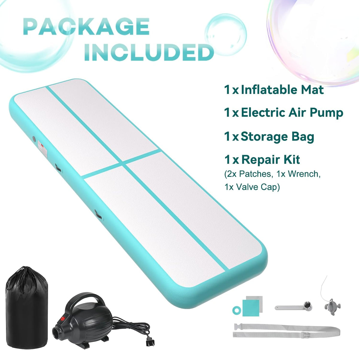 Inflatable Air Gymnastics Tumbling Mat 6ft 10ft 13ft 16ft 20ft | Air Tumble Track with Pump, Tumbling Gymnastic Mat for Kids Adults Home Training Cheerleading Yoga Outdoor Indoor Gym