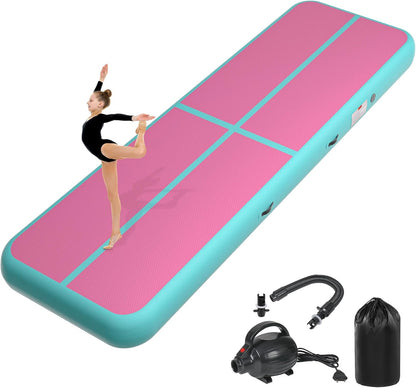 Inflatable Air Gymnastics Tumbling Mat 6ft 10ft 13ft 16ft 20ft | Air Tumble Track with Pump, Tumbling Gymnastic Mat for Kids Adults Home Training Cheerleading Yoga Outdoor Indoor Gym