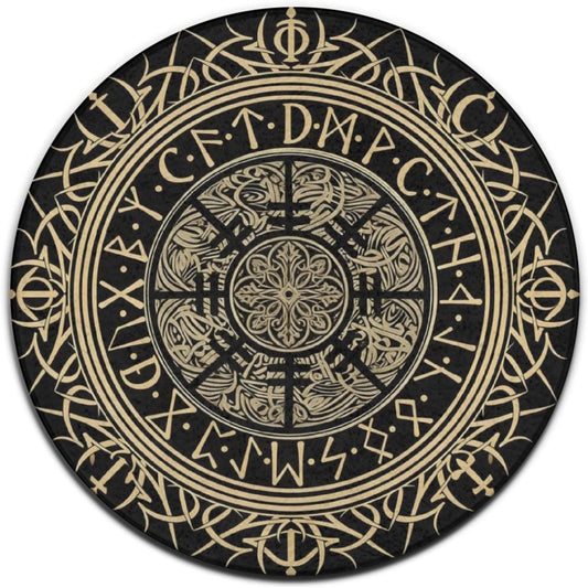 Soft Round Yoga Carpet, Large Home Decor Mat, Non-Slip Machine Washable Kitchen Office Circle Rug Compatible with Cool Norse Viking Vegvisir Runic Compass