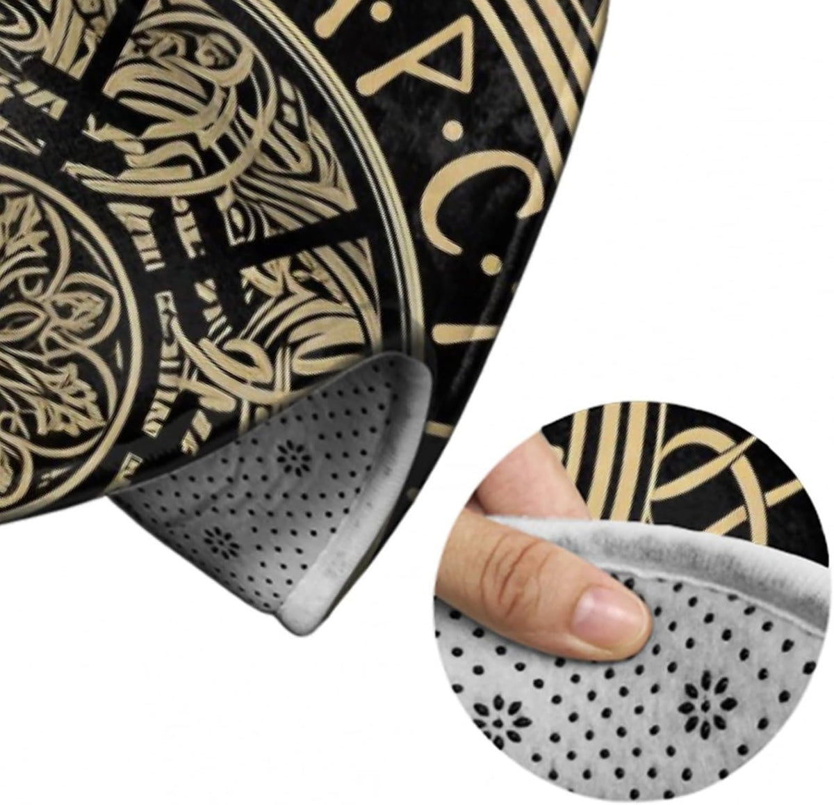 Soft Round Yoga Carpet, Large Home Decor Mat, Non-Slip Machine Washable Kitchen Office Circle Rug Compatible with Cool Norse Viking Vegvisir Runic Compass