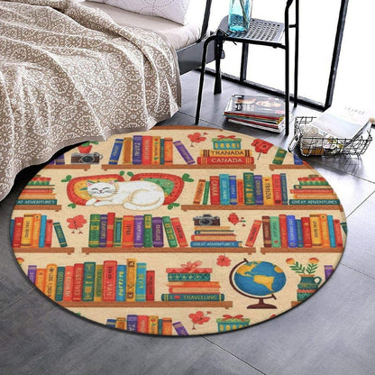 Soft Round Yoga Carpet, Large Home Decor Mat, Non-Slip Machine Washable Kitchen Office Circle Rug Compatible with Cool Norse Viking Vegvisir Runic Compass