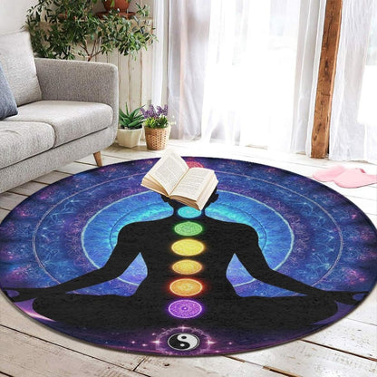 Soft Round Yoga Carpet, Large Home Decor Mat, Non-Slip Machine Washable Kitchen Office Circle Rug Compatible with Cool Norse Viking Vegvisir Runic Compass