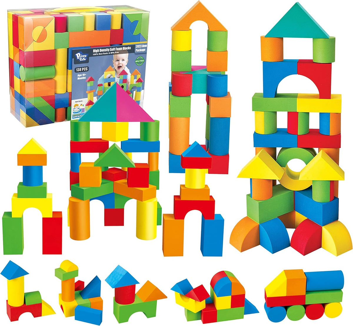 Foam Blocks for Toddlers, 138 Pieces EVA Soft Stacking Building Blocks Toy