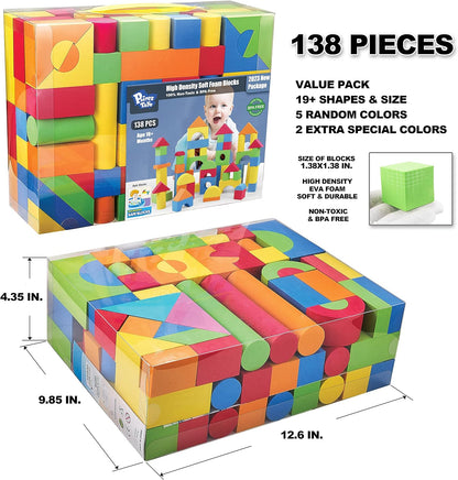 Foam Blocks for Toddlers, 138 Pieces EVA Soft Stacking Building Blocks Toy