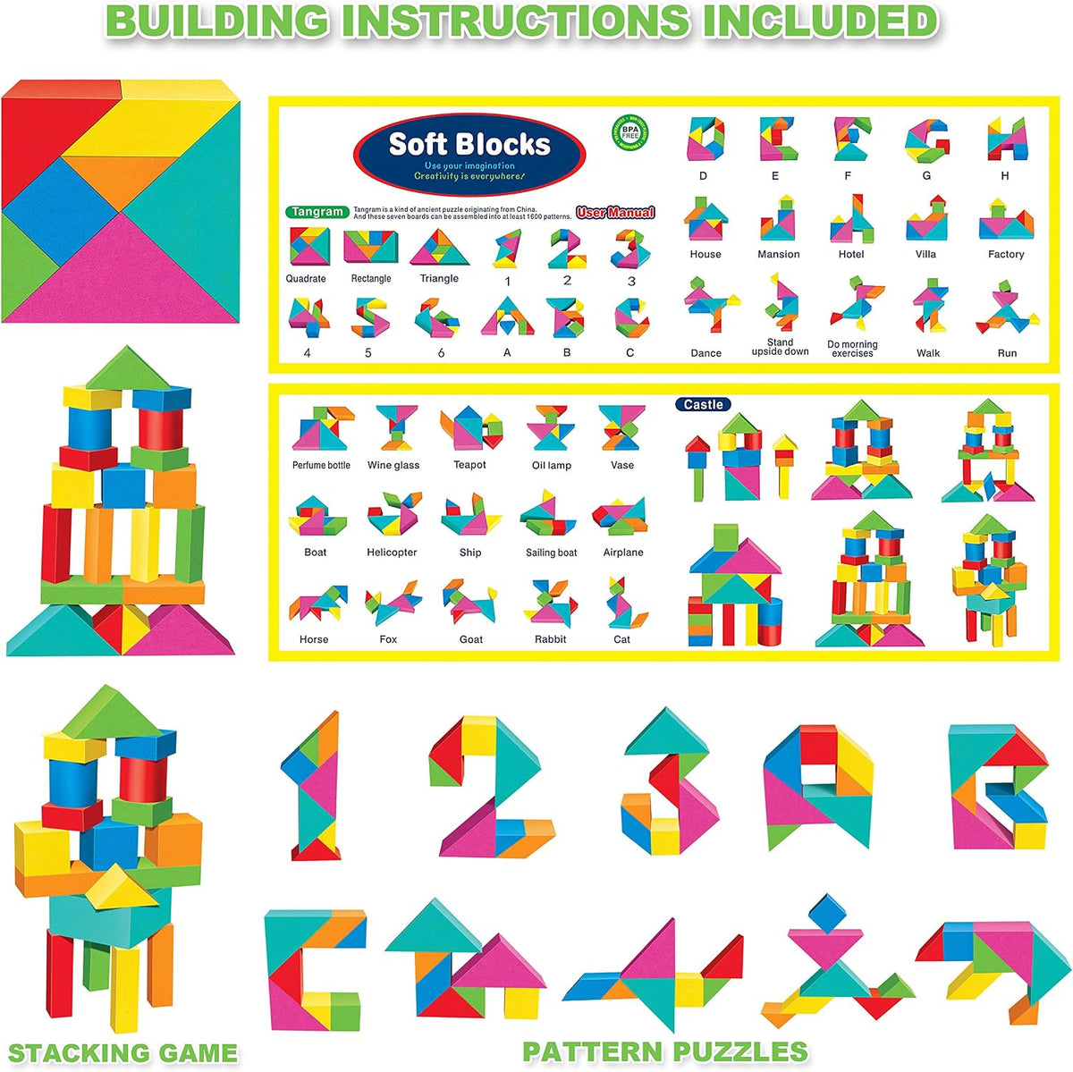 Foam Blocks for Toddlers, 138 Pieces EVA Soft Stacking Building Blocks Toy