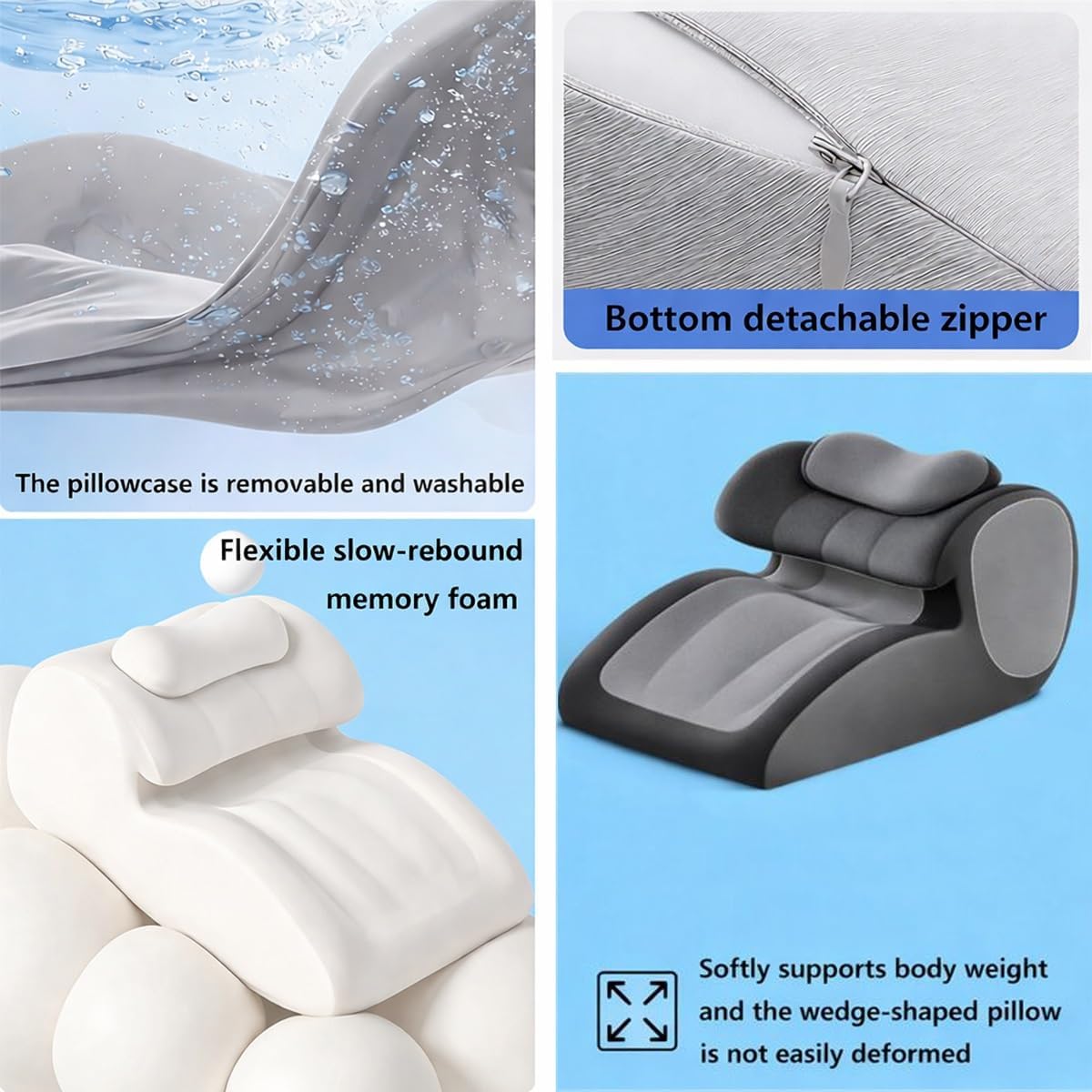 Wedge Pillow for Couples, 27° Memory Foam, Ergonomic Positioning Support