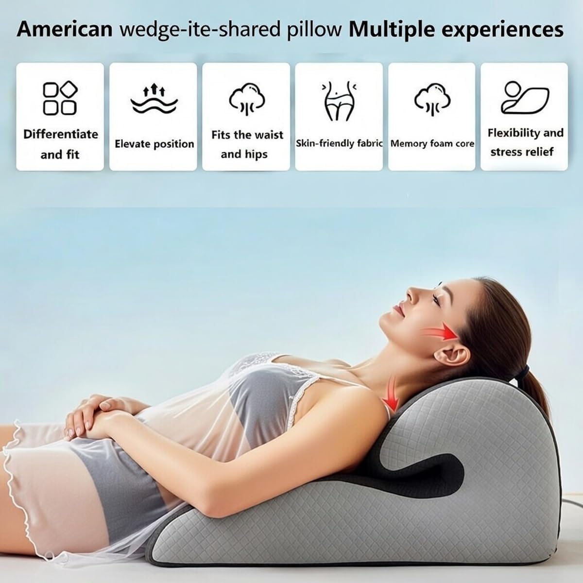 Wedge Pillow for Couples, 27° Memory Foam, Ergonomic Positioning Support