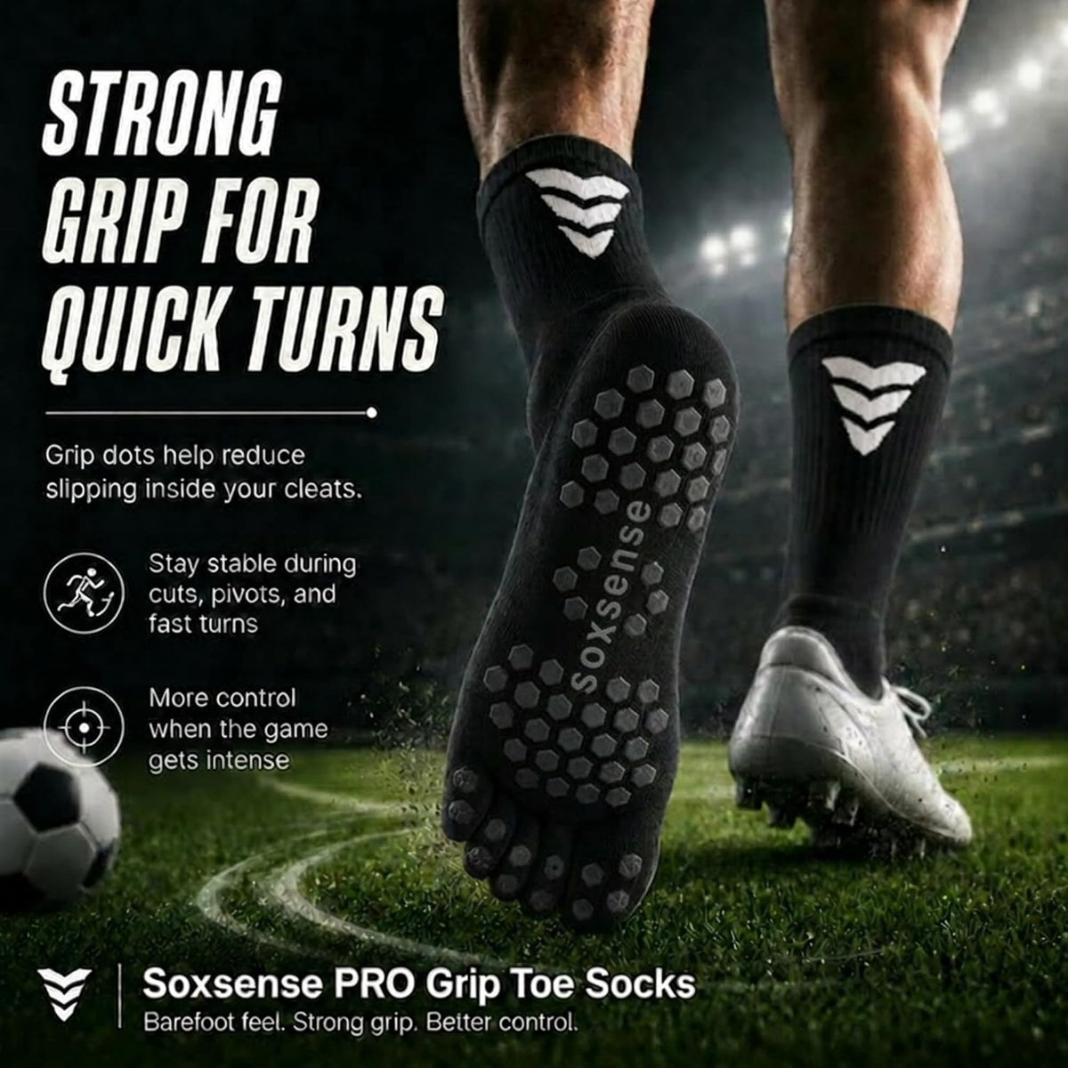 Soccer Grip Toe Socks, Non-Slip Socks for Sports & Pilates