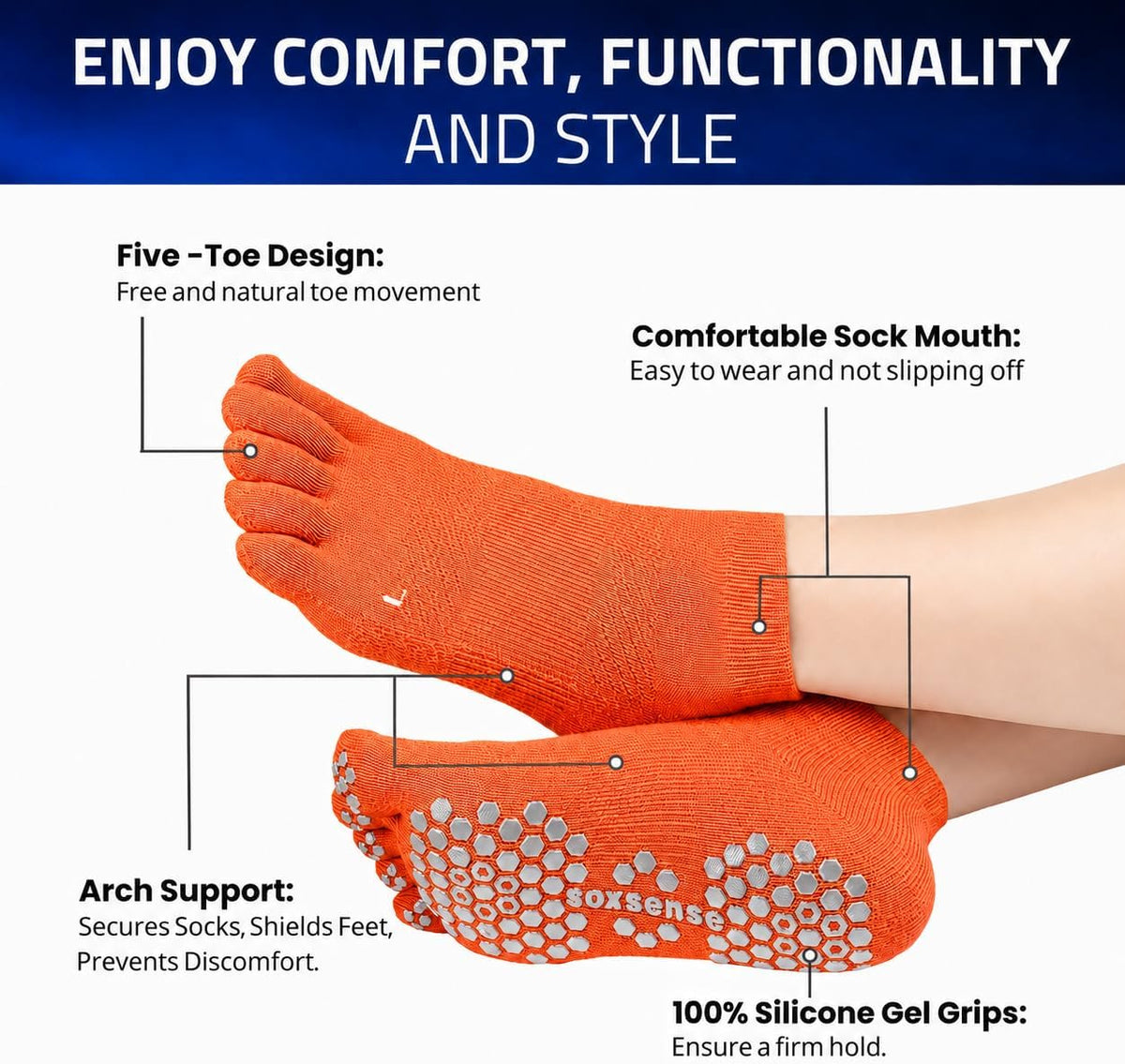 Soccer Grip Toe Socks, Non-Slip Socks for Sports & Pilates