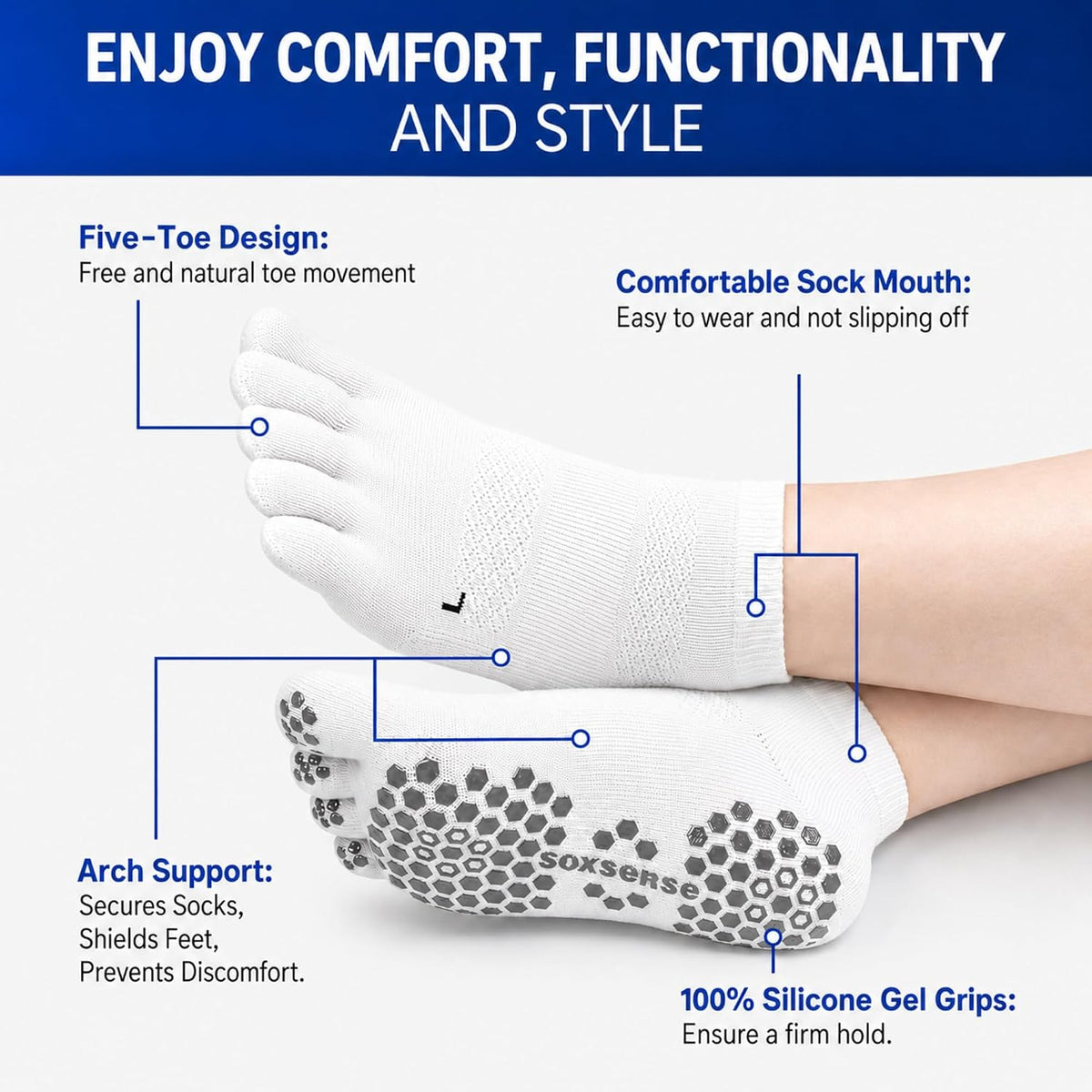 Soccer Grip Toe Socks, Non-Slip Socks for Sports & Pilates