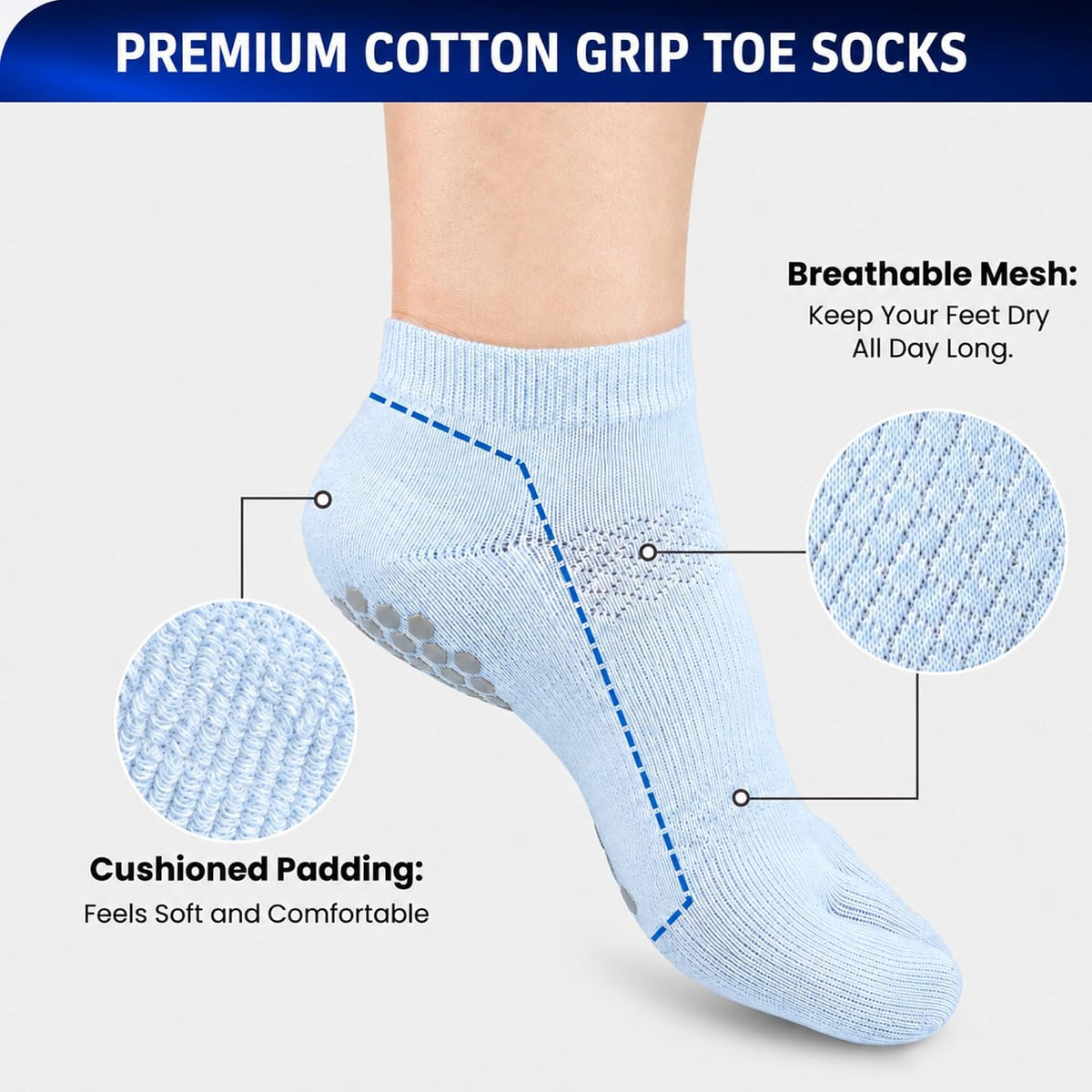 Soccer Grip Toe Socks, Non-Slip Socks for Sports & Pilates
