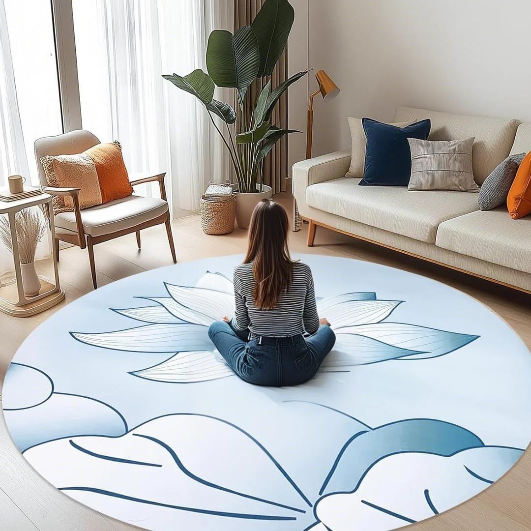 Round Meditation Yoga Mat - Large Lotus Non Slip Natural Rubber Mat for Home, Outdoor Exercise, Meditation, Stretching and Yoga (4Ft)