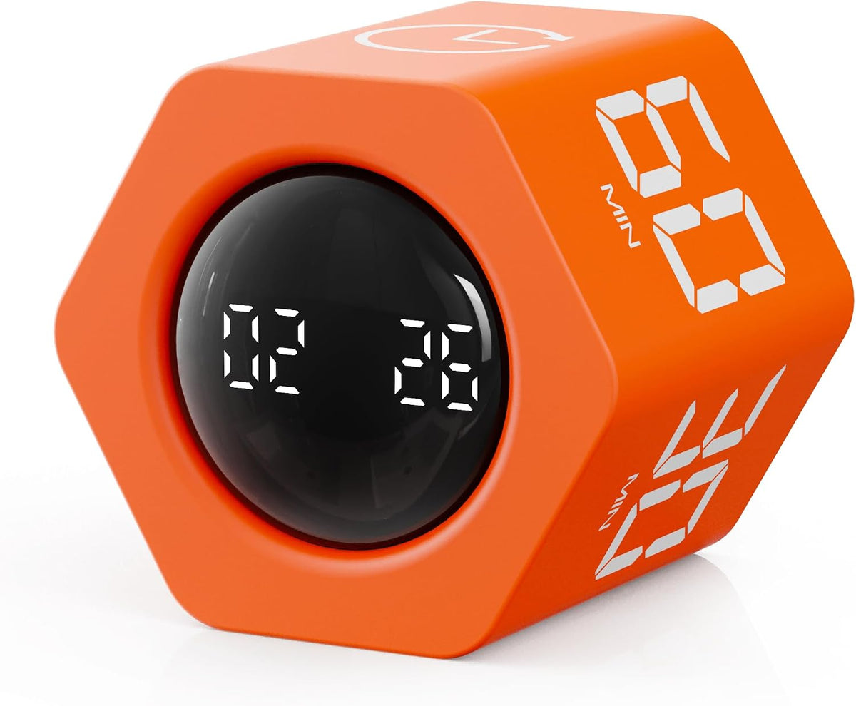 Productivity Cube Timer, 1/5/10/30/60 Min Presets, Wood Grain Finish