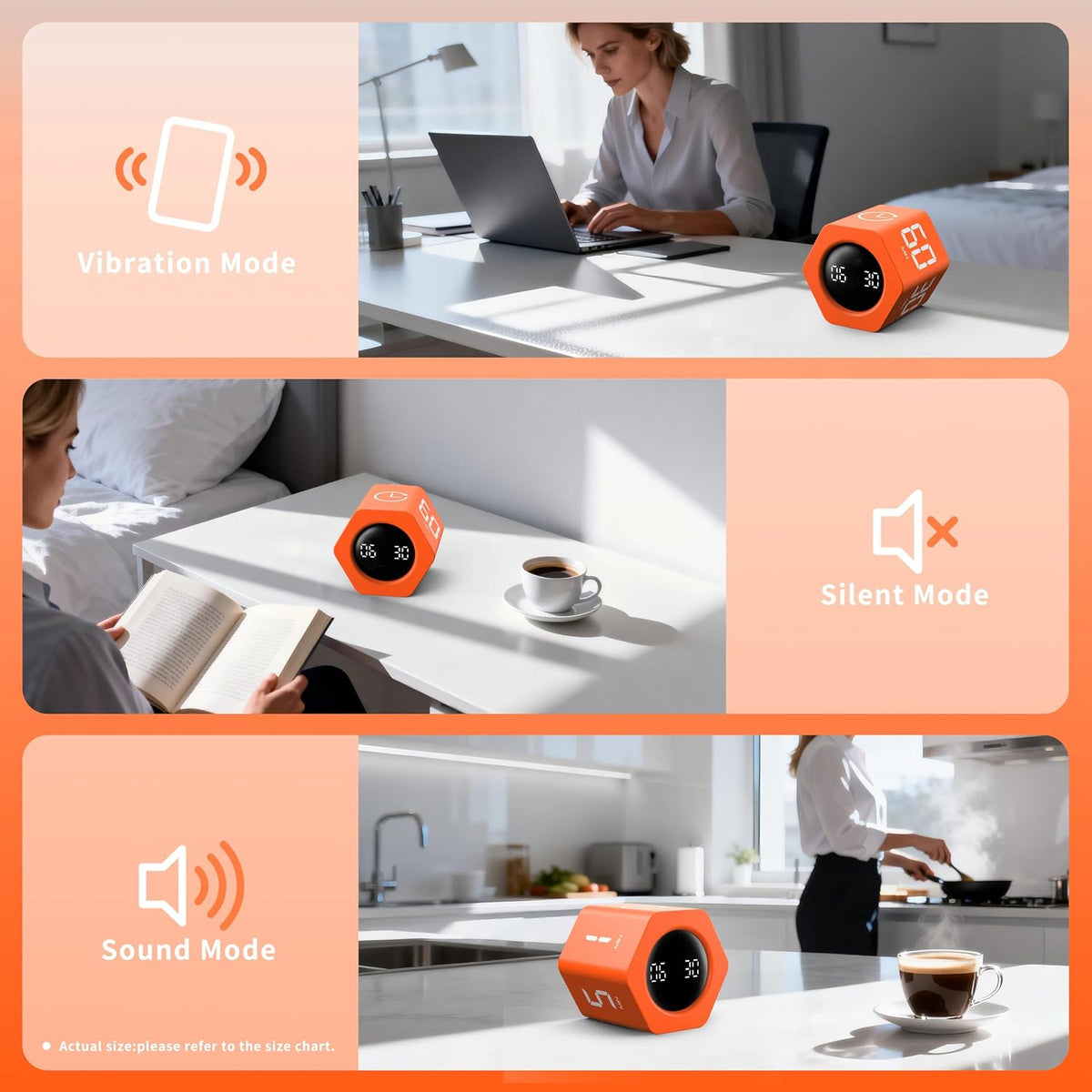 Productivity Cube Timer, 1/5/10/30/60 Min Presets, Wood Grain Finish