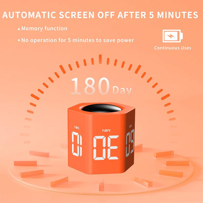 Productivity Cube Timer, 1/5/10/30/60 Min Presets, Wood Grain Finish