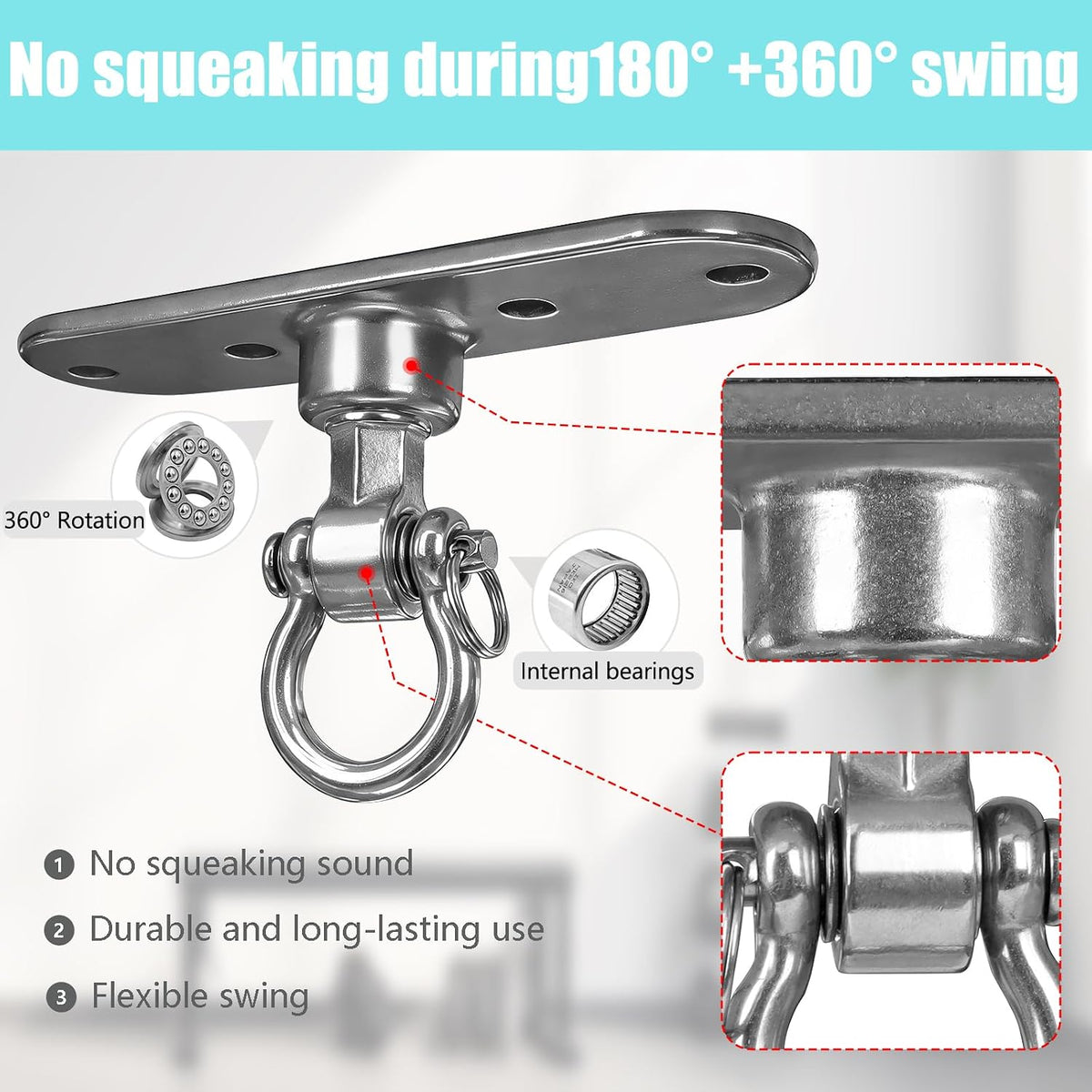 Heavy Bag Hanger,Stainless Wall Ceiling Mount Hook 180°/360° Rotation Wood Beam Holder Body Weight Strength Training Systems, Aerial Yoga Swing & Hammock