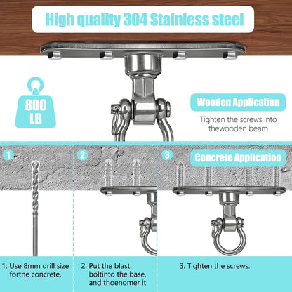Heavy Bag Hanger,Stainless Wall Ceiling Mount Hook 180°/360° Rotation Wood Beam Holder Body Weight Strength Training Systems, Aerial Yoga Swing & Hammock