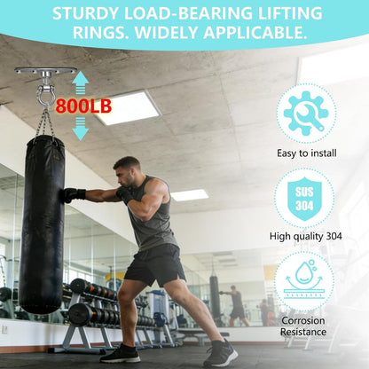 Heavy Bag Hanger,Stainless Wall Ceiling Mount Hook 180°/360° Rotation Wood Beam Holder Body Weight Strength Training Systems, Aerial Yoga Swing & Hammock