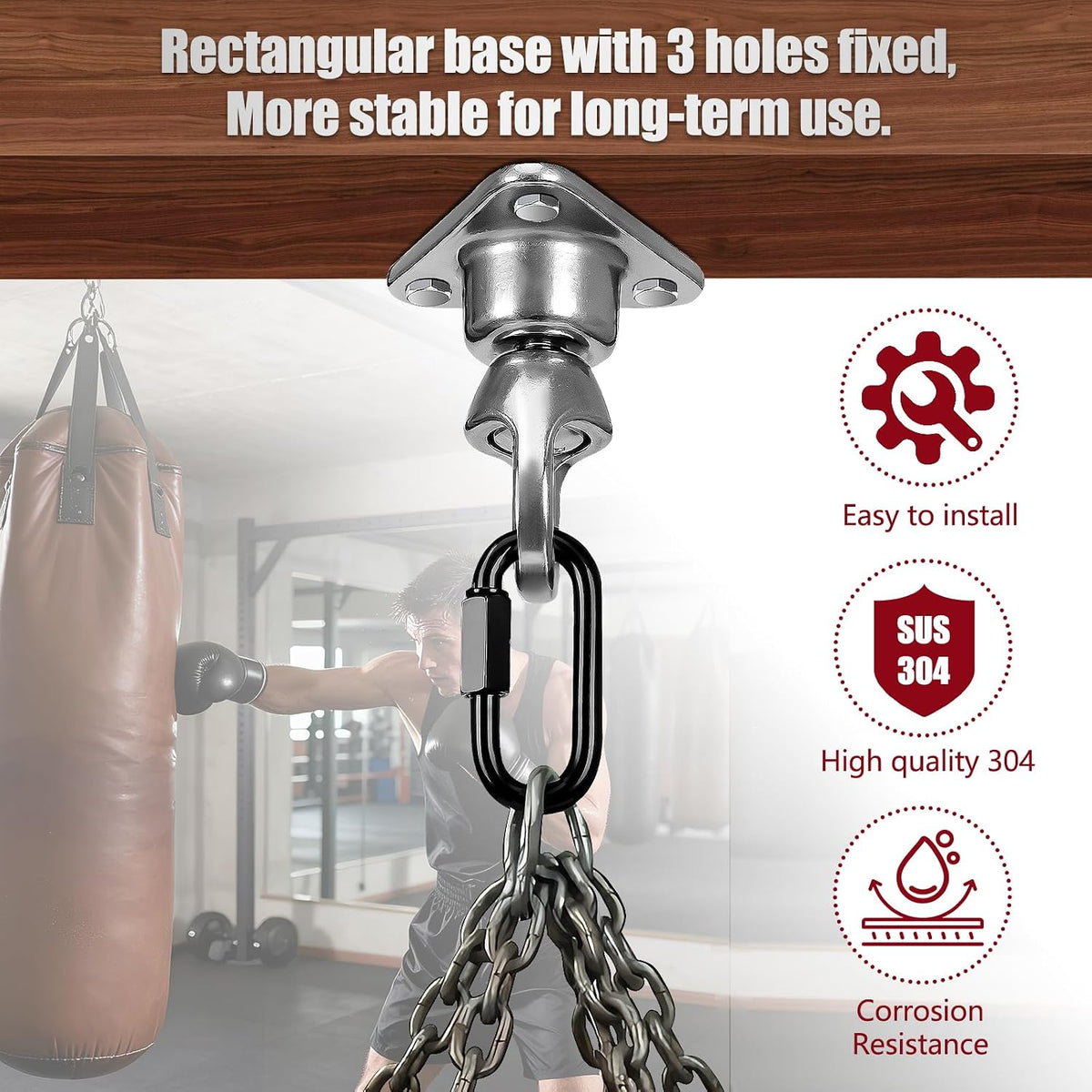 Heavy Bag Hanger,Stainless Wall Ceiling Mount Hook 180°/360° Rotation Wood Beam Holder Body Weight Strength Training Systems, Aerial Yoga Swing & Hammock