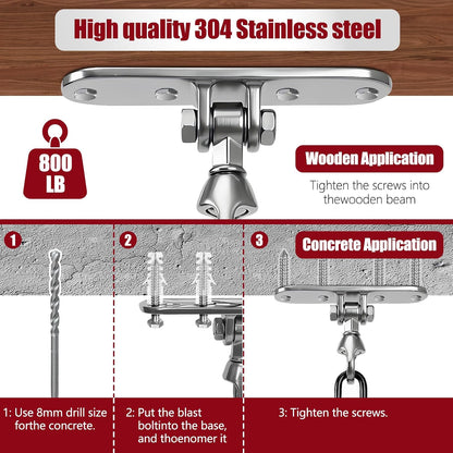 Heavy Bag Hanger,Stainless Wall Ceiling Mount Hook 180°/360° Rotation Wood Beam Holder Body Weight Strength Training Systems, Aerial Yoga Swing & Hammock