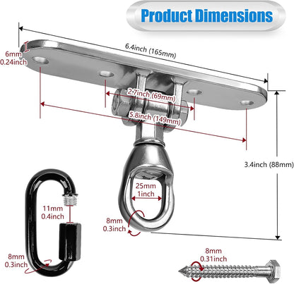 Heavy Bag Hanger,Stainless Wall Ceiling Mount Hook 180°/360° Rotation Wood Beam Holder Body Weight Strength Training Systems, Aerial Yoga Swing & Hammock