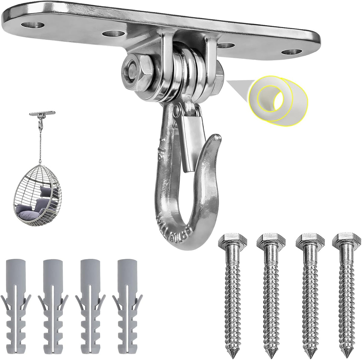 Heavy Bag Hanger,Stainless Wall Ceiling Mount Hook 180°/360° Rotation Wood Beam Holder Body Weight Strength Training Systems, Aerial Yoga Swing & Hammock