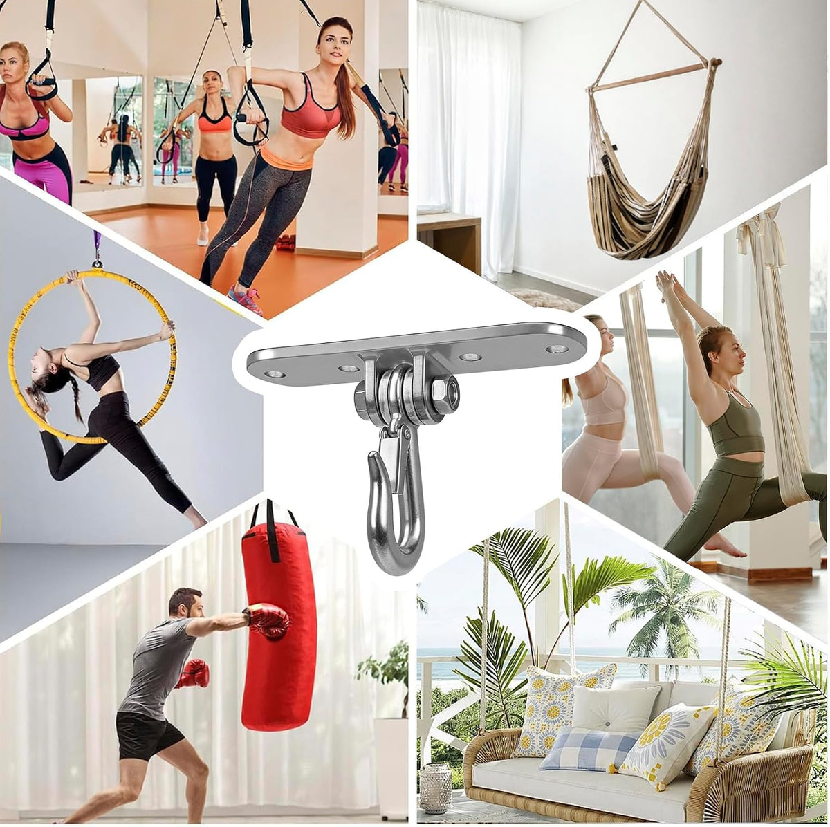Heavy Bag Hanger,Stainless Wall Ceiling Mount Hook 180°/360° Rotation Wood Beam Holder Body Weight Strength Training Systems, Aerial Yoga Swing & Hammock