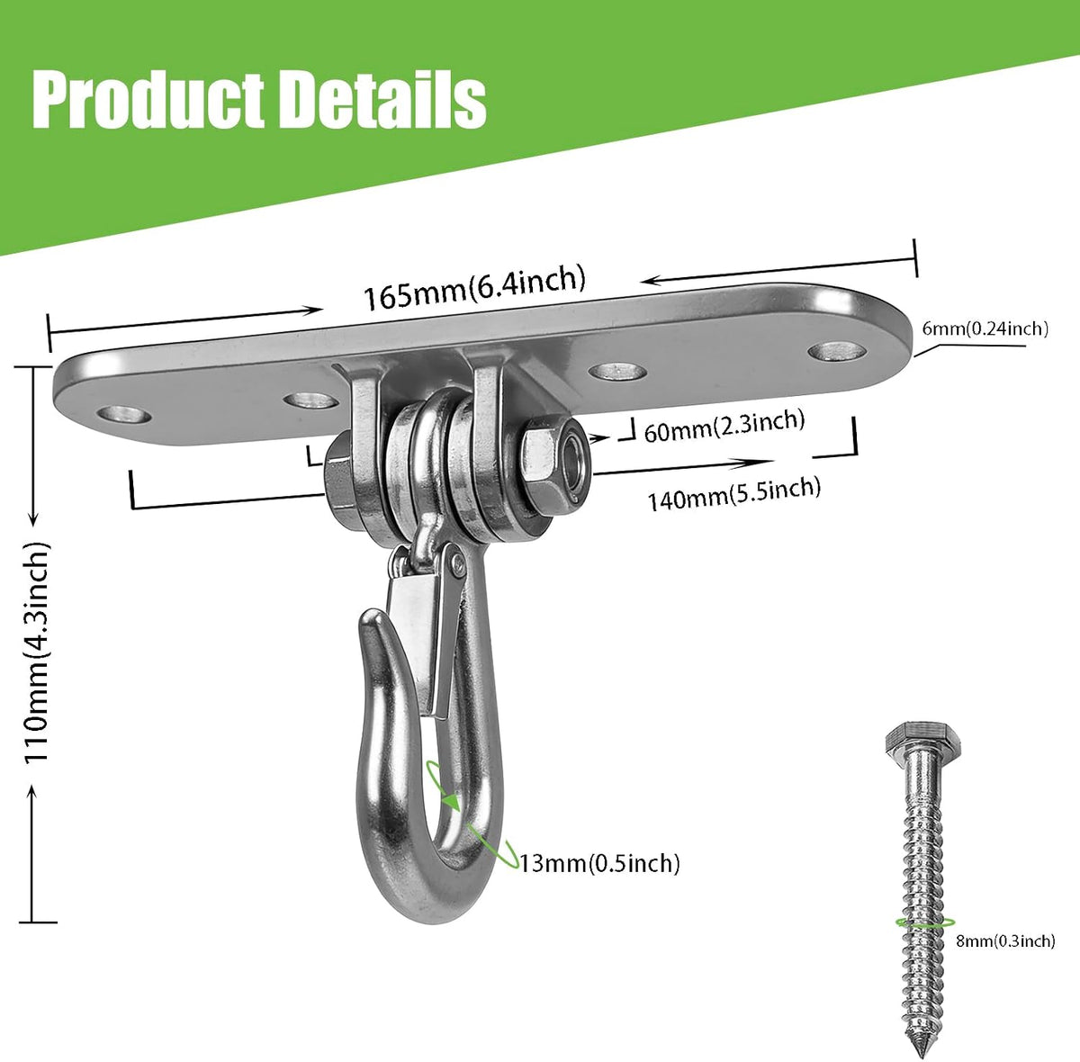 Heavy Bag Hanger,Stainless Wall Ceiling Mount Hook 180°/360° Rotation Wood Beam Holder Body Weight Strength Training Systems, Aerial Yoga Swing & Hammock