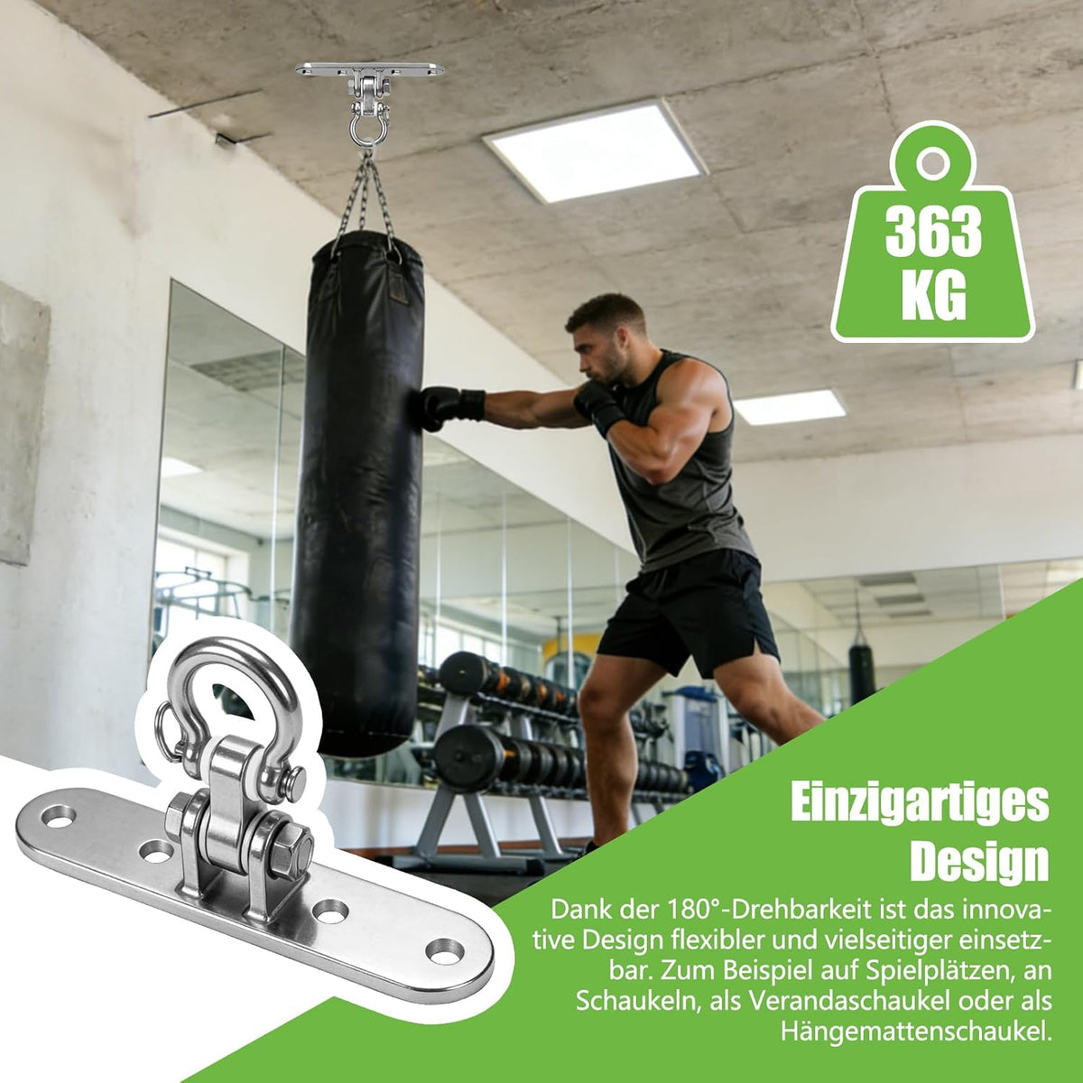 Heavy Bag Hanger,Stainless Wall Ceiling Mount Hook 180°/360° Rotation Wood Beam Holder Body Weight Strength Training Systems, Aerial Yoga Swing & Hammock