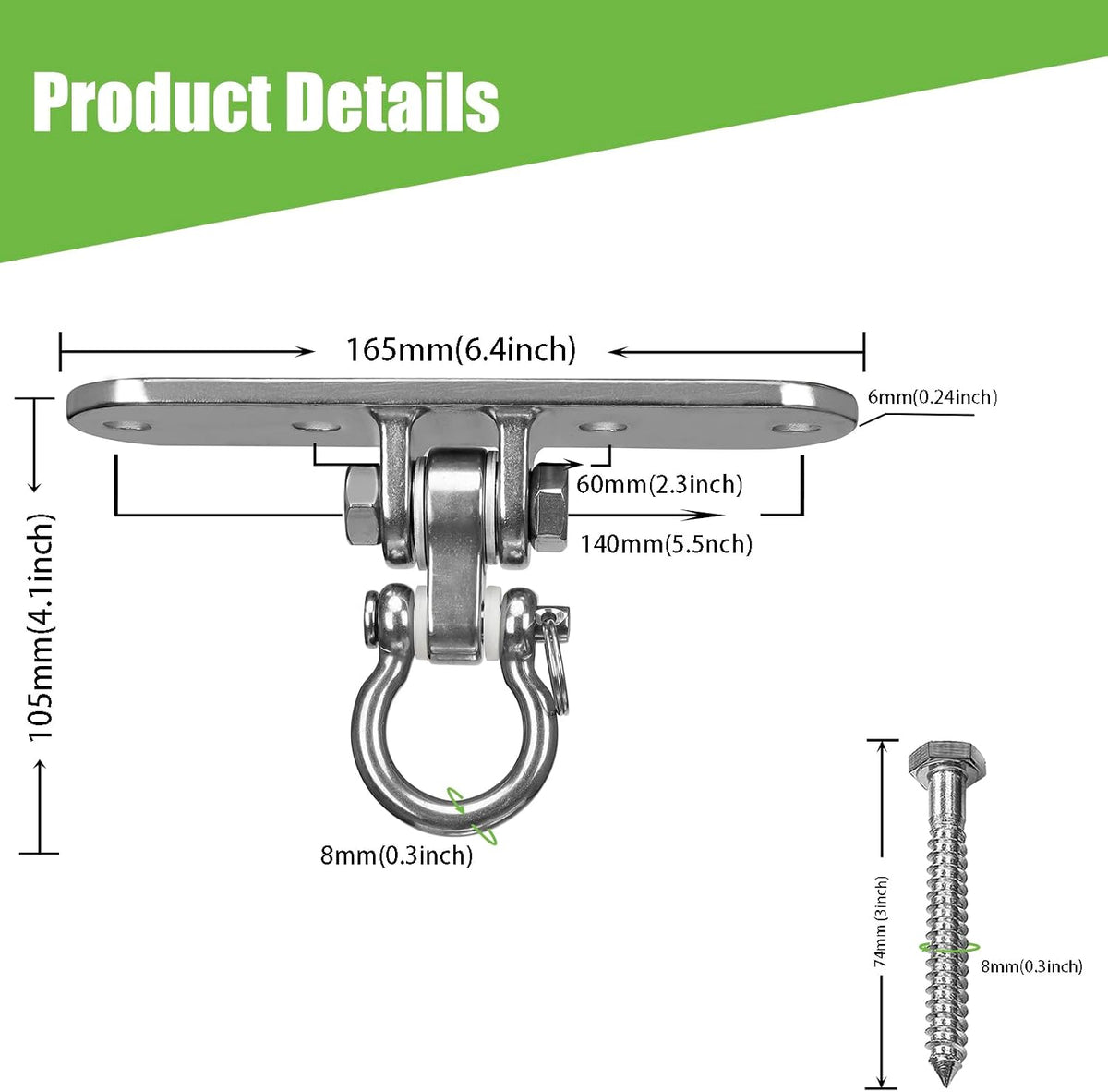 Heavy Bag Hanger,Stainless Wall Ceiling Mount Hook 180°/360° Rotation Wood Beam Holder Body Weight Strength Training Systems, Aerial Yoga Swing & Hammock