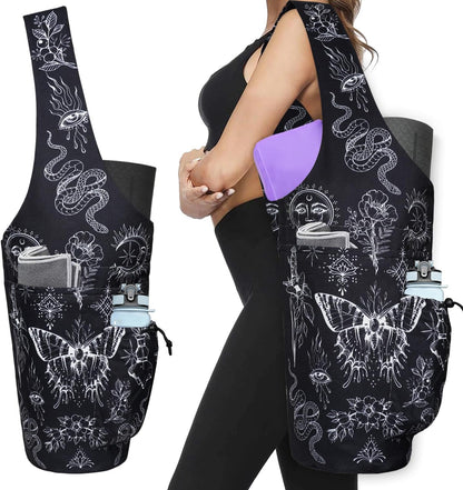 Yoga Mat Bag - Large Opening Long Tote Yoga Mat Carrier Holder Bag with Waterproof Wet Zipper Pocket and Drawstring Water Bottle Pocket - Yoga Bag Fit Most Size Mats