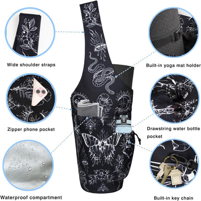 Yoga Mat Bag - Large Opening Long Tote Yoga Mat Carrier Holder Bag with Waterproof Wet Zipper Pocket and Drawstring Water Bottle Pocket - Yoga Bag Fit Most Size Mats